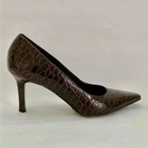 ❤️Host Picks❤️[US8.5]LaurenRalph Lauren Brown Croc Embossed Leather 3”Heel Pumps